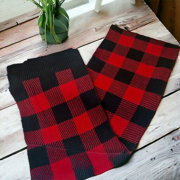Timberland Red & Black Neck Scarf Acrylic Soft Plaid Checks Mens 65" x 9.5" - Picture 5 of 9